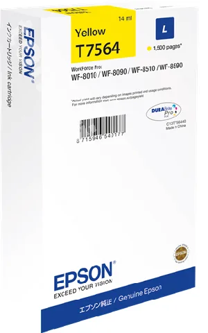 Картридж с желтыми чернилами Epson T7564 для WF-8090, 8590 (C13T756440) в Москве Картридж с желтыми чернилами Epson T7564 для WF-8090, 8590 (C13T756440) в Москве