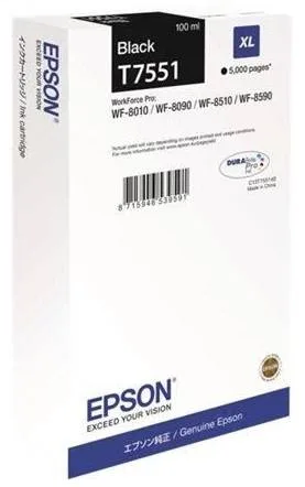 Картридж повышенной емкости с черными чернилами Epson T7551 для WF-8090, 8590 (C13T755140) Картридж повышенной емкости с черными чернилами Epson T7551 для WF-8090, 8590 (C13T755140)