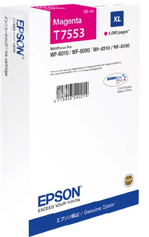 Картридж повышенной емкости с пурпурными чернилами Epson T7553 для WF-8090, 8590 (C13T755340) в Москве Картридж повышенной емкости с пурпурными чернилами Epson T7553 для WF-8090, 8590 (C13T755340) в Москве